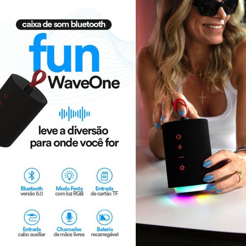 CAIXA ACUSTICA BLUETOOTH FUN, WAVEONE, PRETA